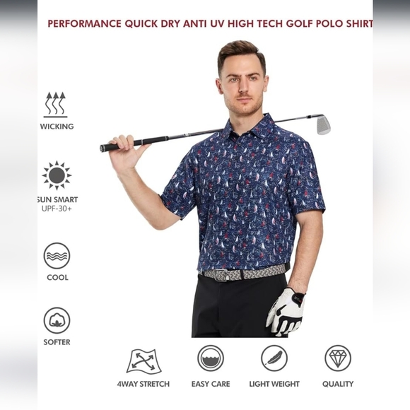 Men's Golf Polo Shirts Performance Moisture Wicking Dry Fit - Picture 5 of 7